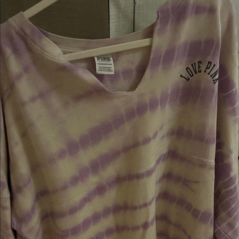 PINK Victoria's Secret Purple and Cream Tie-Dye Sweatshirt